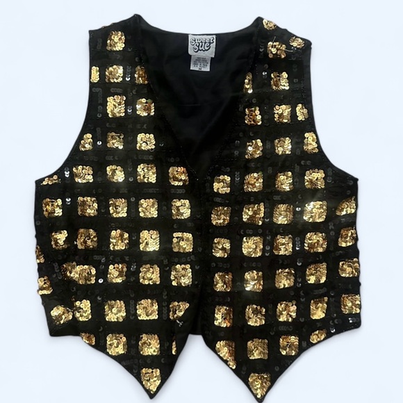 Jackets & Blazers - Vintage 1970s RARE 100% Silk Black and Gold Beaded and Sequined Size M Vest